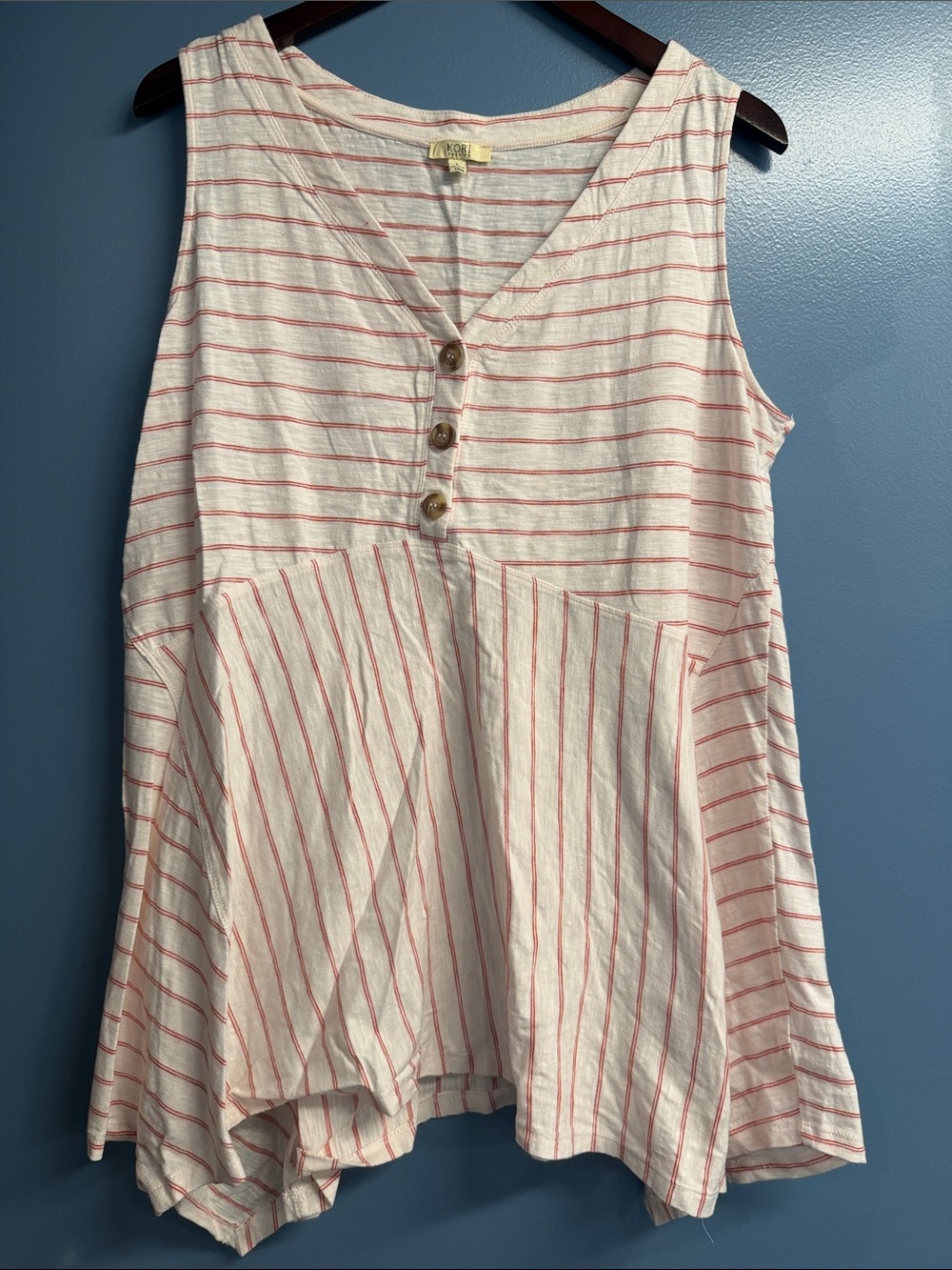 Kori cream Tunic with Dark Red Stripes and Button Placket